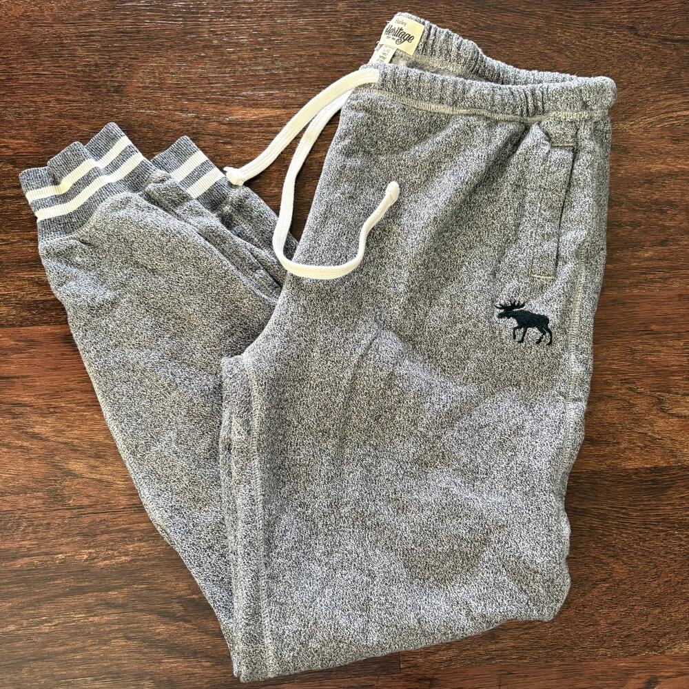 Hatley Heritage Jogger Sweatpants Gray Moose Embroidered Striped Cuff L